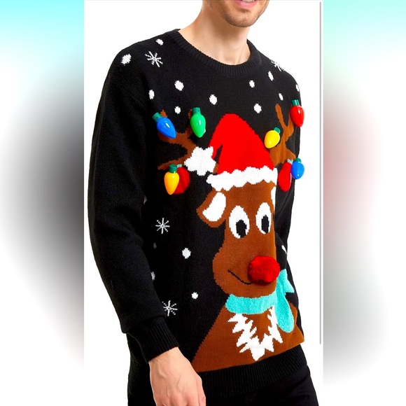 Men's Christmas Rudolph Reindeer Holiday Festive Knitted Sweater - Picture 4 of 10